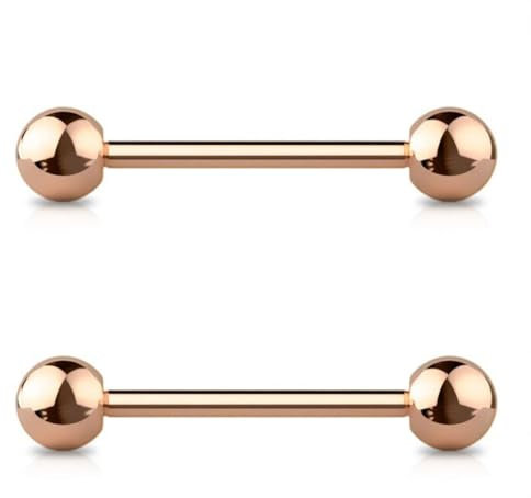 Jewel Barrel 2pcs Tongue Piercing Bars Straight Barbell Jewellery Nipple Bar Ring 14G (1.6mm) 12mm 14mm 16mm Length, 4/5/6mm Balls, Surgical Steel Pair (Rose Gold, 12)
