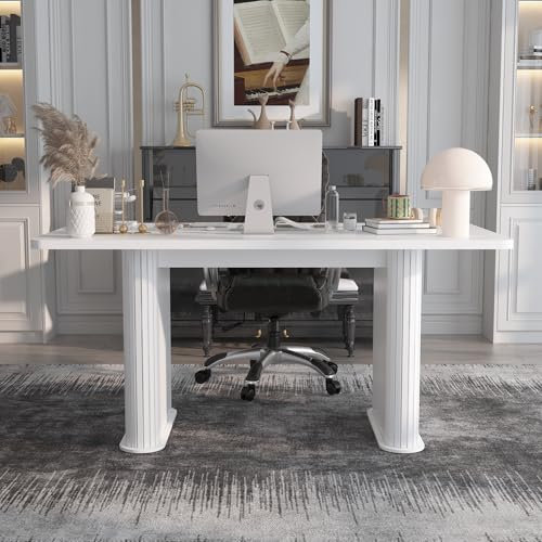 PREMTURE 160cm Computer Desk, Large Office Table Workstation, Modern Executive Desk, Wooden Writing Desk for Living Room Study Room Home Office, White