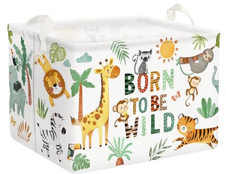 Clastyle Boho Animals Baby Laundry Hamper Collapsible Clothes Kids Storage Basket Waterproof Boys Girls Toy Box for Nursery Room, Green, 40 * 30 * 30 cm