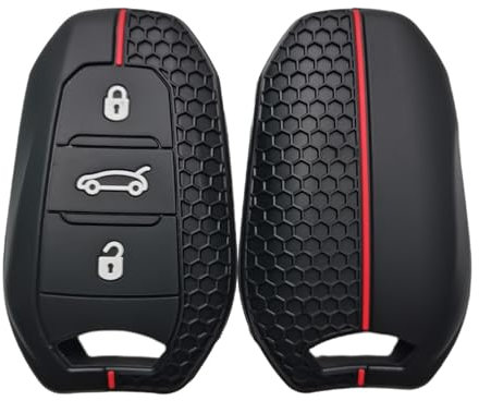 OTMIK Housse Silicone pour clés de Voiture pour Peugeot 207 Rifter 308 407 508 Rxh 5008 2008 4008 408 pour Citroën C3 C4 Picasso Accessoires pour Coque de clé (Ligne Rouge)