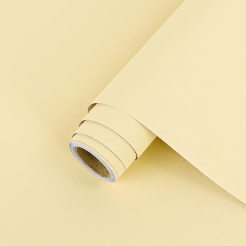 Arthome Abziehen und Aufkleben Tapete,44cmx6m Beige Gelb Matte Klebefolie Möbel,Selbstklebendes Dekoratives Vinyl Papier für Arbeitsplatte,Schrank,Tisch,Regale,Möbel Renovieren