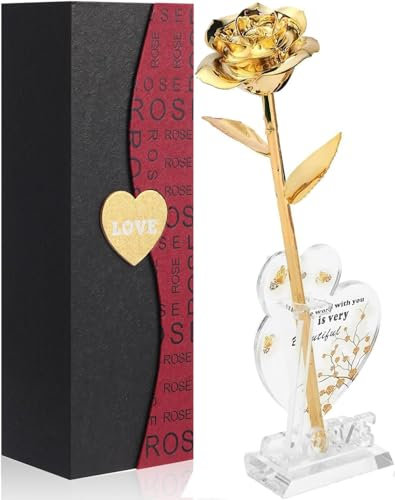 Véritable rose trempée en or 24 carats, véritable rose préservée à la main dans une rose dorée 24 carats, cadeau romantique unique pour femme pour son anniversaire, la Saint-Valentin et la fête des