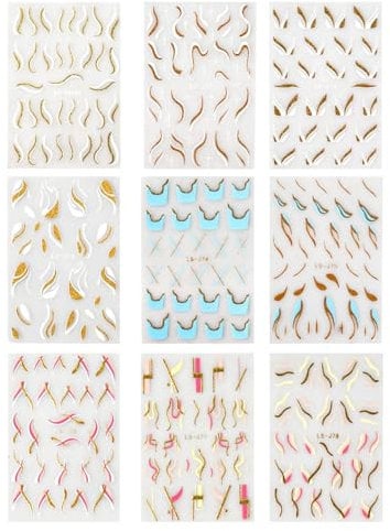 9 Blatt Nagelsticker, Selbstklebende Nagelaufkleber für Maniküre, Glitzer Wellenlinie und Französischer Tipp Nail Art Sticker, DIY Nageldesign Zubehör für Frauen Mädchen