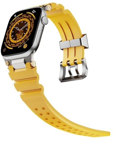 BDNJN Correa de goma para Apple Watch Band S10 46mm S10 42mm Ultra 49mm 45mm 44mm correas de reloj de goma Correa impermeable(Silvery yellow,45mm)