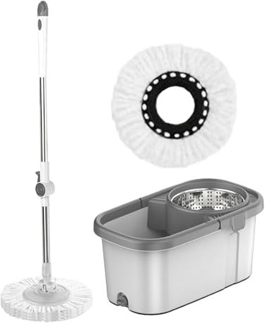 Opilroyn Juego de Fregona con Cubo | Kit De Limpieza con Cubo Giratorio Y Escurridor - Accesorios de Limpieza Ligeros para el Hogar con 2 Cabezales de Repuesto para Suelos de Cocina, de Madera y de