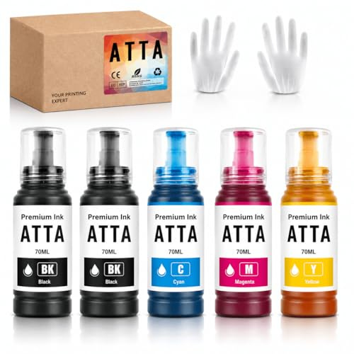 ATTA Ink Bottles Replacement for ET-2710 ET-2720 ET-2810 ET-2820 ET-4800 | ET-2826 ET-1810 ET2711 ET-2712 ET-2714 ET-2821 ET-2825 ET-4700 Printer Ink (Black/Cyan/Magenta/Yellow, 5-Pack)