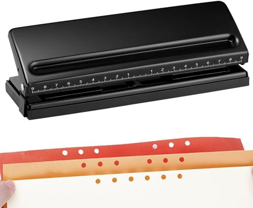 Perforateur Métal Réglable 6 Trous, A5 A6 A7 6 Anneaux Perforatrice Avec Marque de Positionnement, 6 Feuilles Capacité Perforateur pour Agenda, Planificateur, Classeur, Pages de Recharge