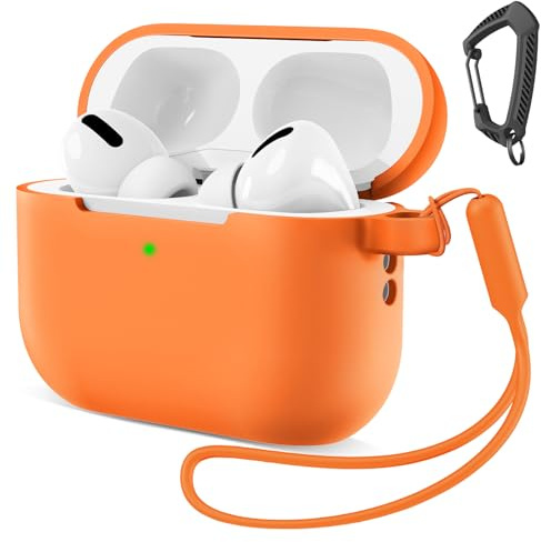 MATEPROX Silikon Hülle Kompatibel mit AirPods Pro 3 Kratzfeste Schutzhülle mit Karabiner und Silikon-Lanyard für AirPods Pro 3rd Generation 2025-Orange