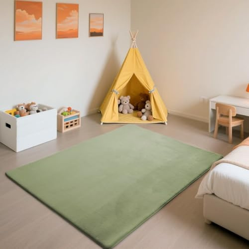 SETHEPACE Krabbelmatte Baby, 3CM Dicker Spielmatte (Grasgrün, 120x120CM) | Luxuriöser Komfort, Langlebigkeit, Haarabweisendes Enges Geflecht, Rutschfeste Unterseite, Weich Babyteppich für Schlafzimmer