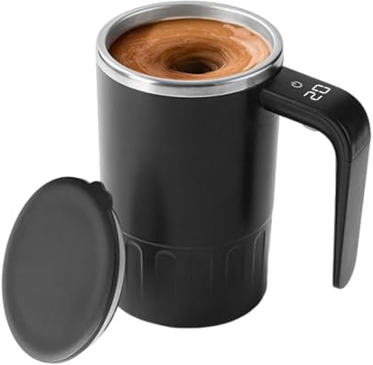 Renchey Selbstrührende Kaffeetasse - Wiederaufladbar Mit Deckel 380ml - Automatische Magnetische Rührkaffeetasse,für Milch Proteinpulver Getränk Zuhause Küche Büro Reise Camping Weihnachten
