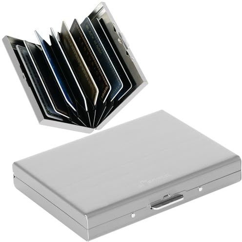BONSYL® Kreditkartenetui aus Metall, RFID Blockierendes Edelstahl Kartenetui, Ultradünne Metall Geldbörse mit 6/8/10 Kartenfächern für Damen Herren. (8 Karten/Silber)