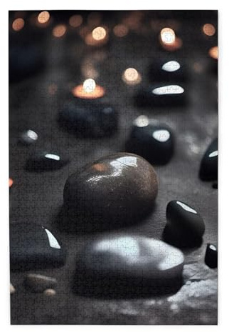 Black Mystery Heart Stone Picture Puzzle.Wooden Jigsaw Puzzle for Adults, Unique Wall Art Decor Gift