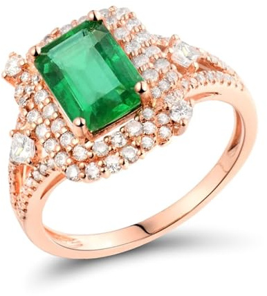 Anelli da donna in oro rosa 18 carati, anello Eternity, verde smeraldo, rettangolare, in oro rosa, da sposa, fidanzamento, fede, gioielli originali 750, J 1/2, Oro rosa 18 carati, Smeraldo Diamante