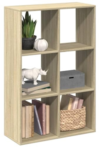 Tonture Raumteiler-Bücherregal Sonoma-Eiche 69,5x29x103,5 cm, modernes Design mit 6 Fächern, vielseitige Aufstellung als Regal oder Trennwand, langlebiger Holzwerkstoff