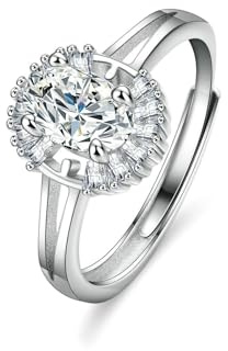Memoire Ring, Cute Rings mit 1 Ct Ovalem Moissanit Silber 18K Weißgold Größe 47 (15.0)