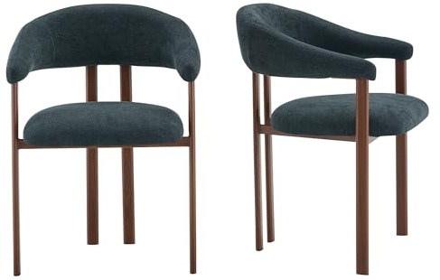SEEDWAVE Esszimmerstühle Eisenstühle im Fassstuhl Design, Moderner Esszimmerstuhl mit Linen Bezug, Ergonomische Rückenlehne in Bogenform, Metallbeine in Holzoptik mit Anti-Rutsch-Fußpads (2, Schwarz)