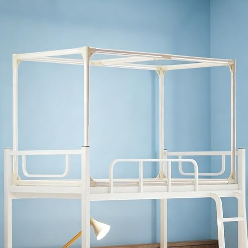 MEUBLLY Canopy Bed Frame, Bunk Bed Canopy Frame, Retractable Telescopic Design, 4 Corner Metal Support, Stable Structure, for Student Dormitory Twin Top Bunk Privacy Space