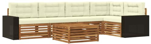 vidaXL Outdoor-Sofagarnitur 6 pcs Natur und Creme 79 x 79 x 37 cm, Patio Ecksofa, modernes Lounge-Set für draußen, wetterfestes Gartenmöbel für die Terrasse, Bequeme Sitzgelegenheit