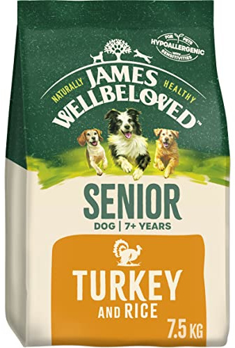James Wellbeloved Senior Turkey & Rice 7.5 kg Bag, Hypoallergenic Dry Dog Food