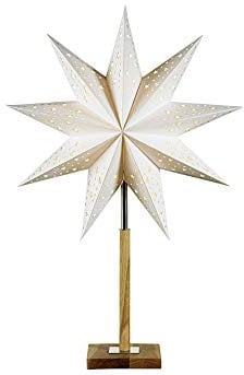 SOLVALLA Tischstern aus Markslöjd - klassischer Weihnachtsstern Holzsockel weißer Stern mit Lochmuster - E14
