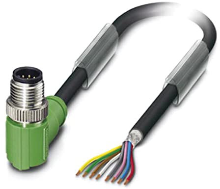 PHOENIX CONTACT SAC-8P-M12MR/1.5-PUR SH Sensor/Aktor-Kabel, 8 Polig, PUR Halogenfrei, Geschirmt, Stecker Gewinkelt M12, Kodierung A, Freies Leitungsende, 1.5m Kabellänge, Schwarzgrau