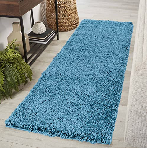 Serdim Rugs Living Room Hallway Runner Shaggy Rugs, Polypropylene, Teal, 60x220cm(2 x7'3)