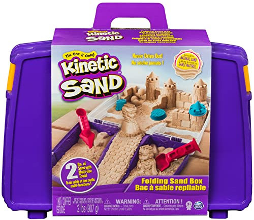 Kinetic Sand, Faltbarer Sandkasten mit 0,9 kg kinetischem Sand, inklusive Formen und Werkzeugen, sensorisches Spielzeug für Kinder ab 3 Jahren