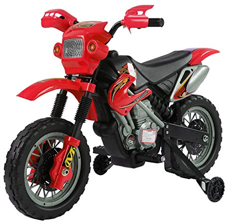 HOMCOM Moto Cross électrique Enfant 3 à 6 Ans 6 V phares klaxon musiques 102 x 53 x 66 cm Rouge et Noir