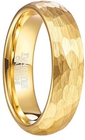 NUNCAD Gold Plated Wedding Band for Women Tungsten Carbide Ring Hammered Brushed Finish Comfort Fit Size P½