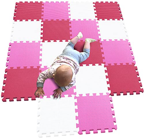 MQIAOHAM Outdoor/Indoor Schutz Bodenbelag Matten - Interlocking Reversible Bodenmatten geeignet Gym, Spielbereich, Übung, Yoga weiß rosa Rose 101103109