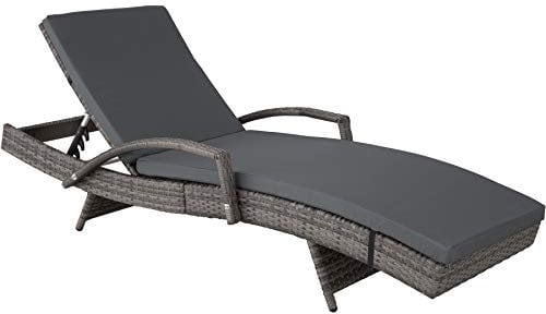 TecTake® Chaise Longue Bain de Soleil en Résine Tréssée Aluminium Résistant Dossier Inclinable sur 5 Positions, Transat Salon de Jardin Exterieur Mobilier de Jardin Chaise Longue Relax Plage