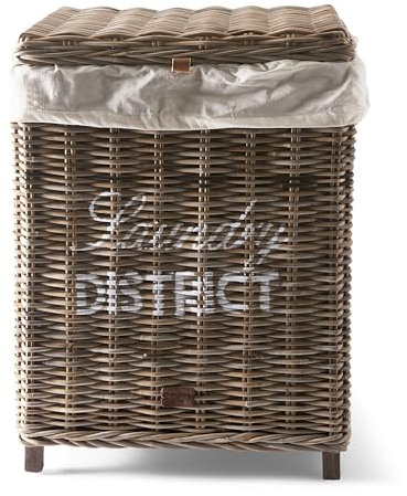 Riviera Maison Wäschekorb rattan mit Deckel, wäschebehälter, wäschesammler, korb für wäsche - LAUNDRY DISTRICT - Rustic Rattan, Baumwolle - Braun - (LxBxH) 45x55x70 cm