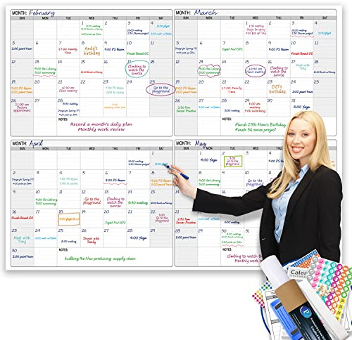 Grand calendrier mural laminé effaçable à sec de quatre mois, 116,8 x 160 cm, grand tableau blanc laminé trimestriel effaçable, grand tableau blanc familial de 120 jours, grand poster multi-mois