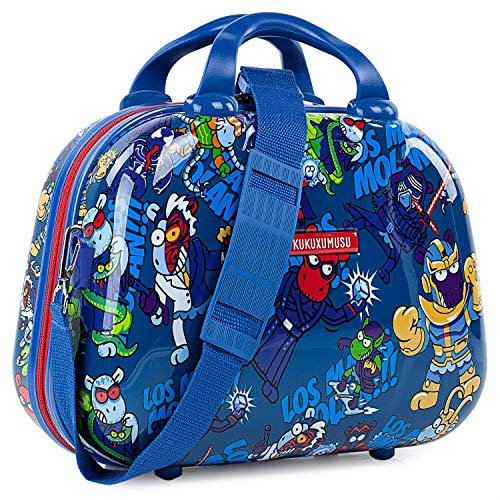 Kukuxumusu Reisekoffer für Kinder, starr, 4 Doppelrollen aus Polycarbonat, Bedruckt, robust und leicht, Größe S und M, 131200, blau, Elegant