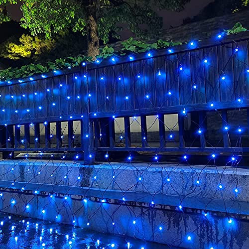 SUAVER Solar LED Lichternetz, Wasserfest 200LEDs Solar Lichterkette,3x2M Outdoor Lichtervorhang,8 Modi Net Mesh Deko Leuchte für Weihnachten Garten Party Hochzeit Schlafzimmer (Blau)