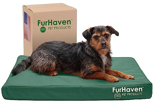 FurHaven Water-Resistant Cooling Gel Dog Bed for Medium/Small Dogs w/Removable Washable Cover, For Dogs Up to 35 lbs - Indoor/Outdoor Logo Print Oxford Polycanvas Mattress - Forest, Medium