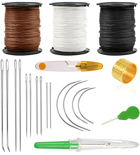 21 Upholstery Repair Kit, Leather Sewing Needle and Thread, Extra Strong Hand Stitching Tools with C Curved Needles for Canvas Carpet Wallet Making, 150M