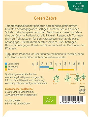 Bingenheimer Saatgut Tomate Green Zebra demeter bio für ca. 20 Pflanzen