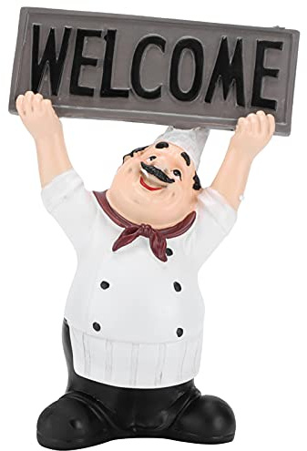 Hapivida Kochfigur Frankreich Koch Ornamente Willkommen Chef Statue Sammlerfigur mit Heben Sie Ihre Hände Willkommensschild Tafel Wohnküche Restaurant Dekor