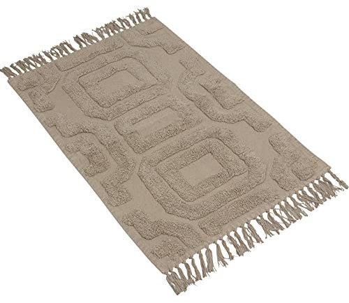 Teppich Badteppich Läufer in Taupe 60 x 90 cm mit Fransen Scandi Nordic Landhaus