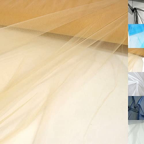 TOLKO Tüll feiner Netzstoff | Uni Tüllstoff als Deko-Stoff zum Nähen, Dekorieren und Basteln | Durchsichtig Hauch Zart | 300cm breit Meterware für Vorhang Kleid Hochzeit Party Deko (Sahara Beige)