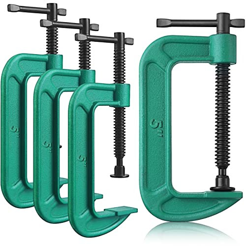 4 Pcs C Clamp Set 5 Inch Heavy Duty G-Clamps Automotive and Wood Working Clamps with Jaw Opening Sliding for DIY Carpentry Woodworking Welding and Building(5 Inch, Green)