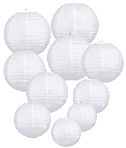 LIHAO 10 PCS Paper Lanterns 6 8 10 12 Round Hanging Paper Lamp Shade | Chinese Lanterns Decoration for Home Decor, Wedding, Parties, Festival, White