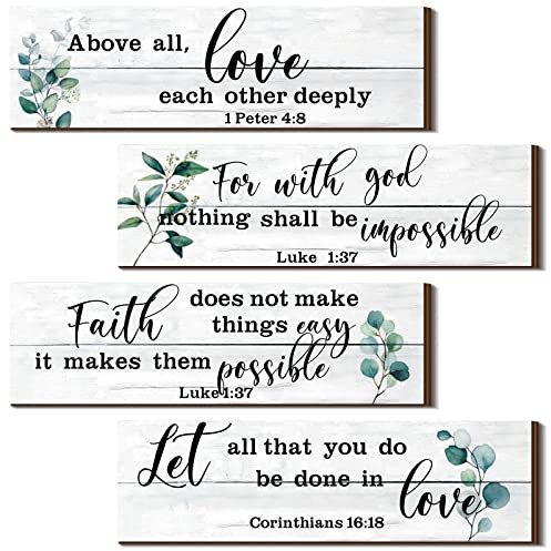 Yulejo 4 Stück Bibelversen Wanddekoration Psalmen Schrift Holz christliches Schild rustikale Wandkunst Gebetsdekorationen für Zuhause (klassisch)