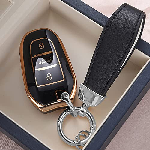 ontto Autoschlüssel Hülle Cover Passt für Peugeot 308 408 508 2008 3008 Citroen C4L C6 C3-XR Picasso DS3 Opel Insignia Corsa Schlüsselanhänger TPU Schlüsselbox Schlüsselhülle Schlüsseletui-Schwarz R