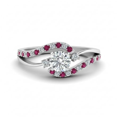 Jewelryonclick Choisissez Votre Pierre précieuse Bague de fiançailles Diamant Tourbillon 3 Pierres Argent Sterling Rond façonner Bagues de fiançailles en Pierre latérale Taglia 47 Alla 70