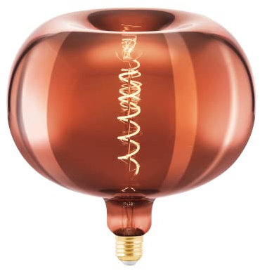 EGLO E27 Lampe dimmbar in Apfelform, Spiral LED Retro Glühbirne Big Size, extra-großes Vintage Deko Leuchtmittel Kupfer-bedampft, 4 Watt, 40 Lumen, warmweiß, 1600k, Ø 22 cm