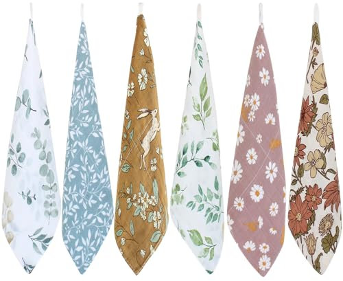 LifeTree Baby Musselin Waschlappen, 6 Stück weiche Bambus Baumwolle Baby Handtuch für Jungen und Mädchen, 26x26 cm Waschlappen Kinder Tücher