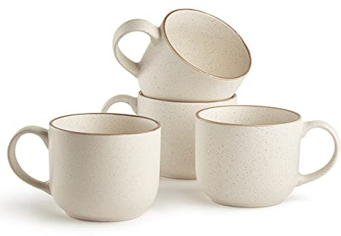 Maison Neuve Riverside Collection 4-Piece Mug Set - 19 Oz, Hand Crafted Ceramic Stoneware Mug Set, Modern Dining Mugs - Large & Multipurpose Shape Mugs, Microwave & Dishwasher Safe - Oxford White,