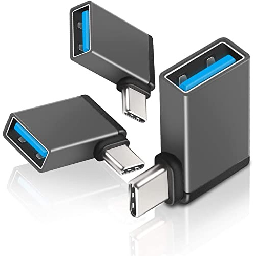 Right Angle USB C to USB Adapter(3-Pack), USB-C Male to USB 3.0 Female | 90 Degree Thunderbolt 4/3 Type C OTG Converter for iPhone 17 16, MacBook Pro Air, Galaxy S26 S25